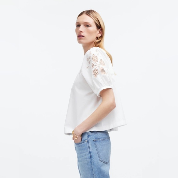 Madewell Embroidered Puff-Sleeve A-Line Top in Poplin NQ512 - Picture 1 of 5